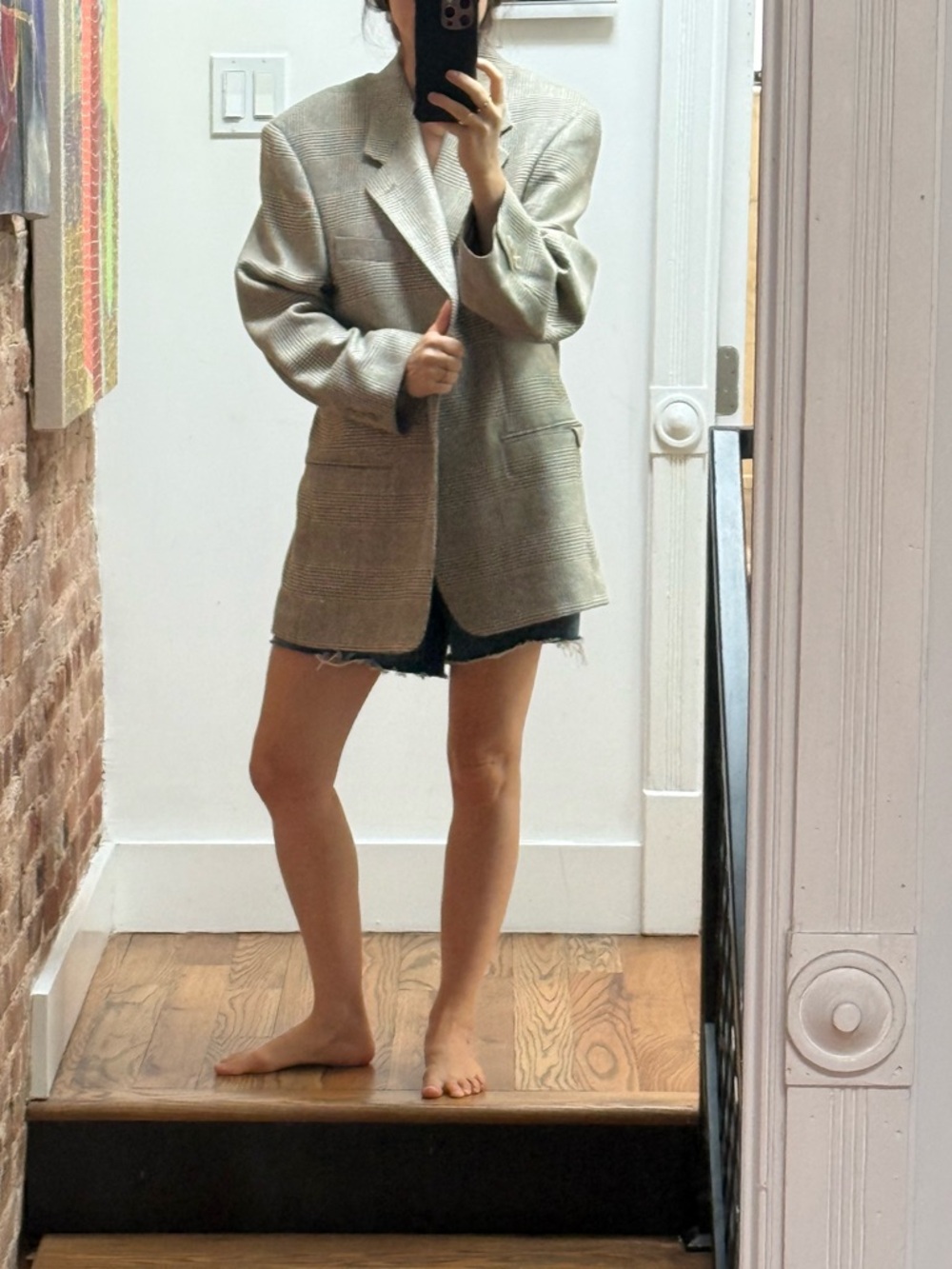 Oversized Plaid Blazer Jacket in Light Gray
